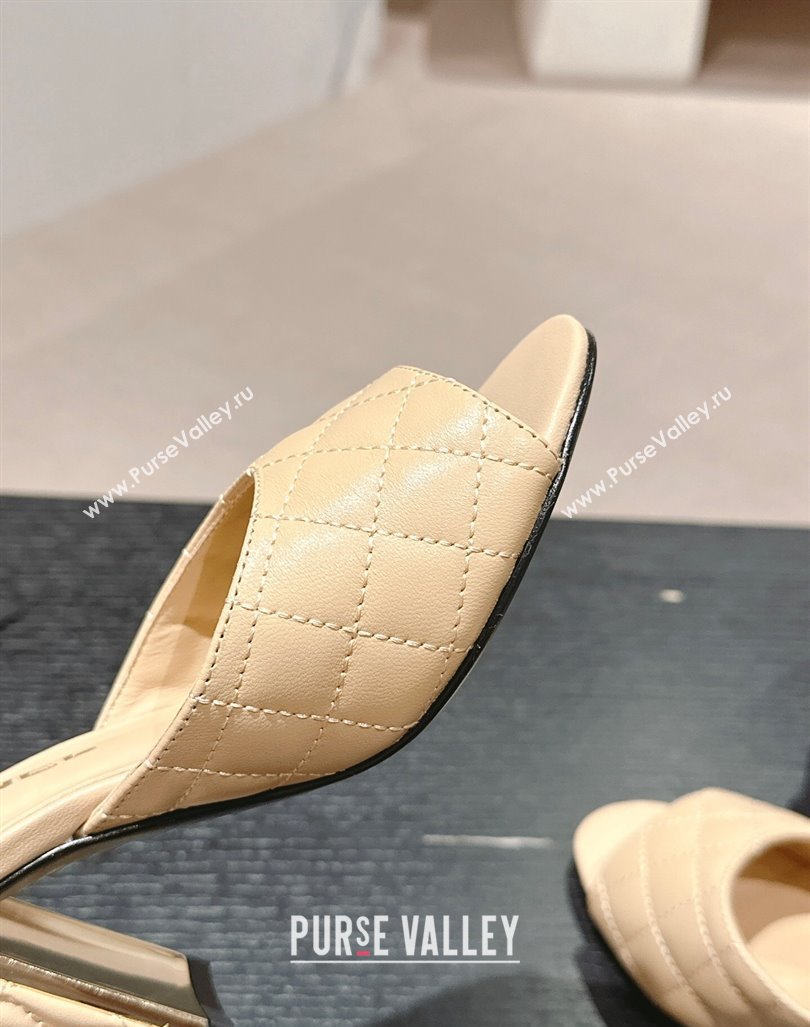 Chanel Quilted Lambskin Slides Sandal 6.5cm Beige 2024 G45235 (MD-240816101)