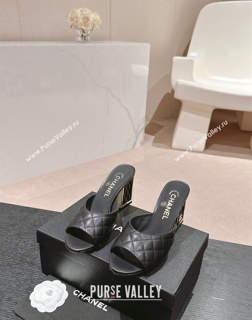 Chanel Quilted Lambskin Slides Sandal 6.5cm Black 2024 G45235 (MD-240816102)