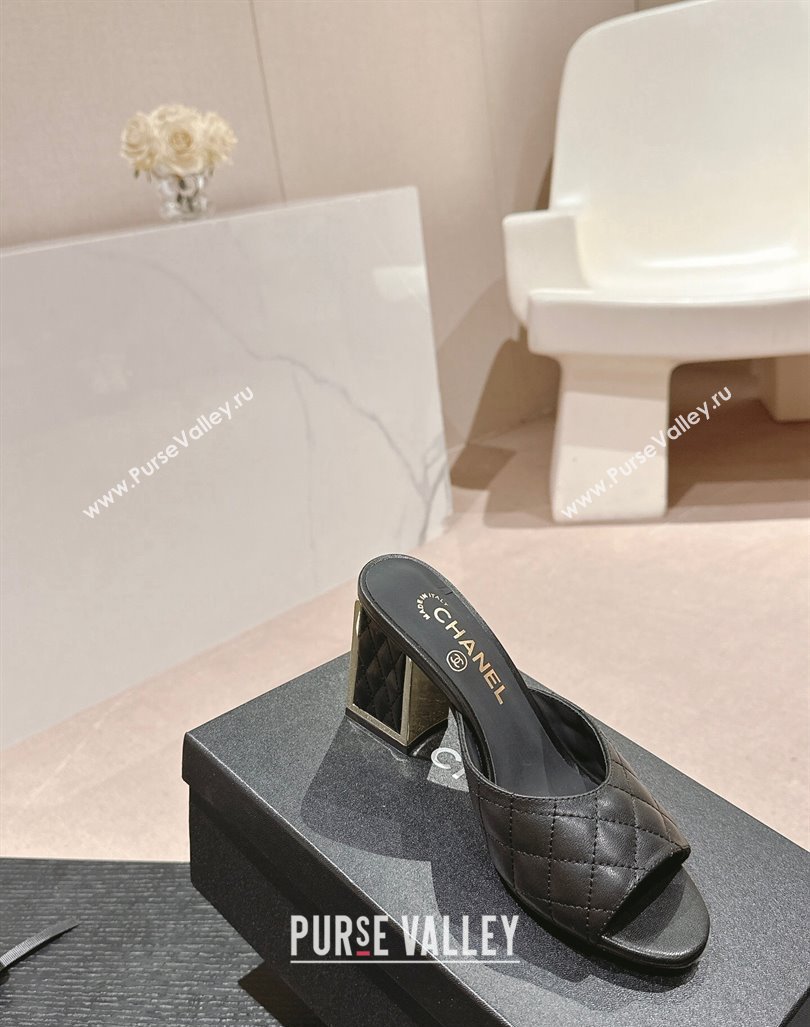 Chanel Quilted Lambskin Slides Sandal 6.5cm Black 2024 G45235 (MD-240816102)