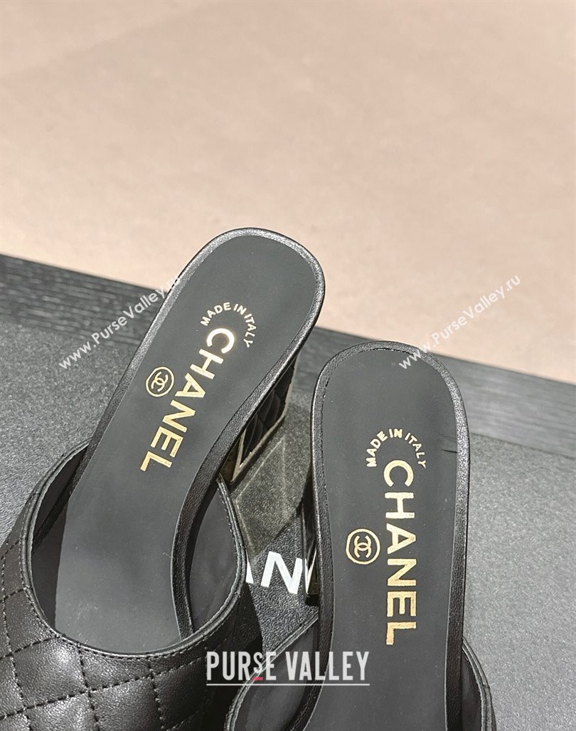 Chanel Quilted Lambskin Slides Sandal 6.5cm Black 2024 G45235 (MD-240816102)