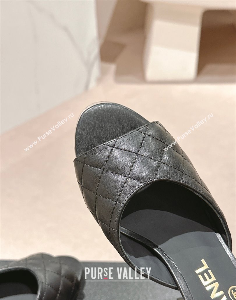 Chanel Quilted Lambskin Slides Sandal 6.5cm Black 2024 G45235 (MD-240816102)