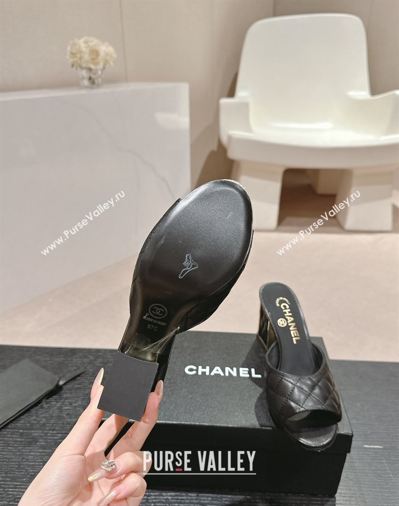 Chanel Quilted Lambskin Slides Sandal 6.5cm Black 2024 G45235 (MD-240816102)