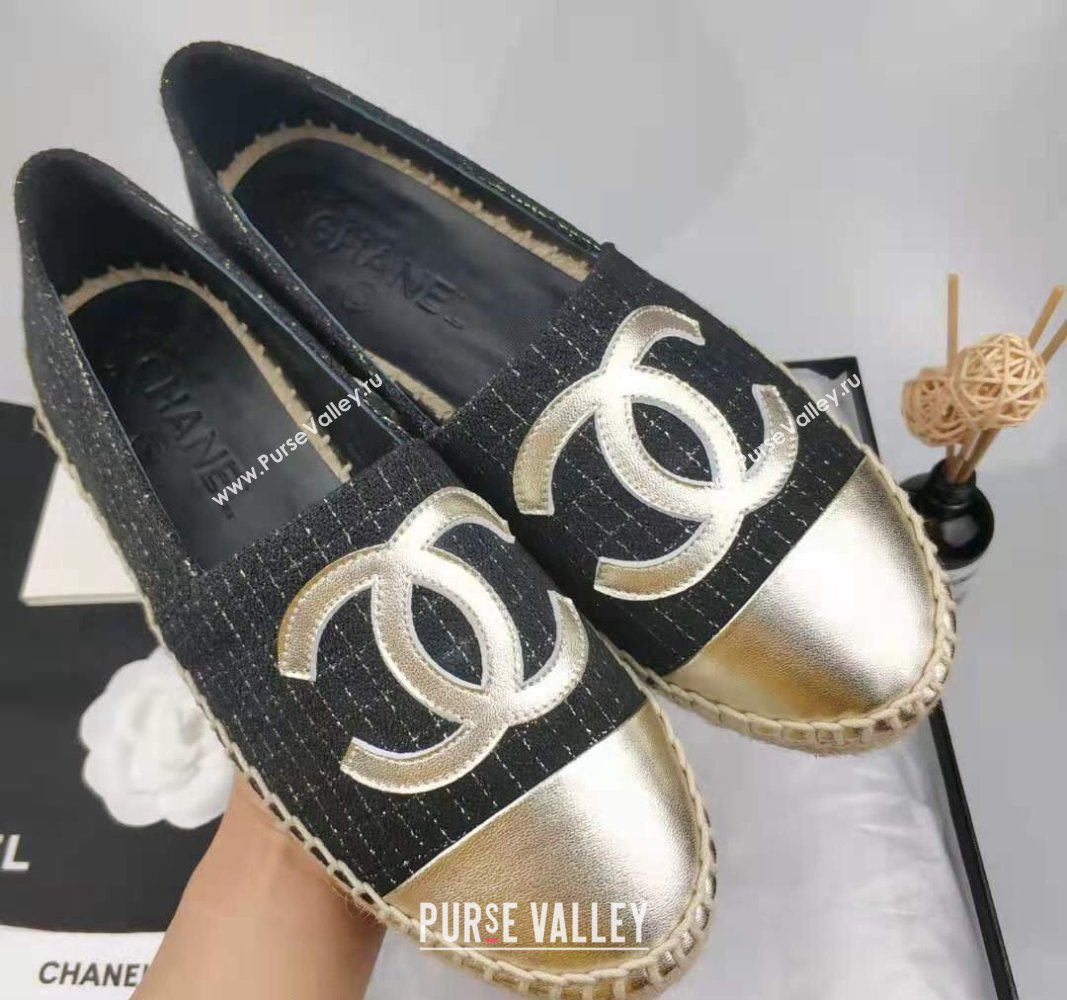 Chanel Tweed Lambskin Espadrilles Flat Black/Gold 2024 081508 (MD-240815128)