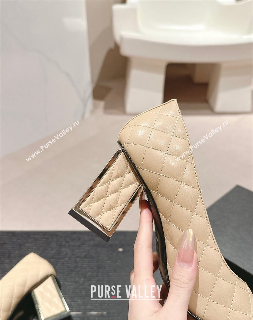 Chanel Quilted Lambskin Leather Pumps 6.5cm Beige 2024 G45235 (MD-240816104)