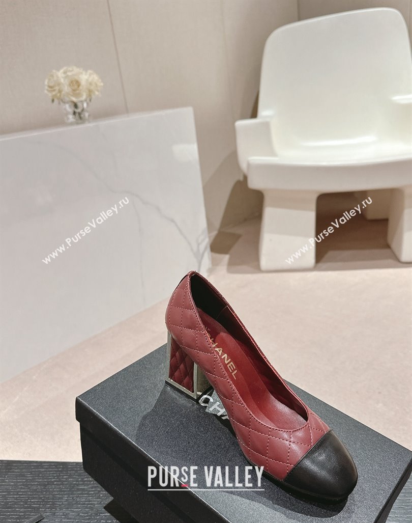 Chanel Quilted Lambskin Leather Pumps 6.5cm Burgundy 2024 G45235 (MD-240816105)