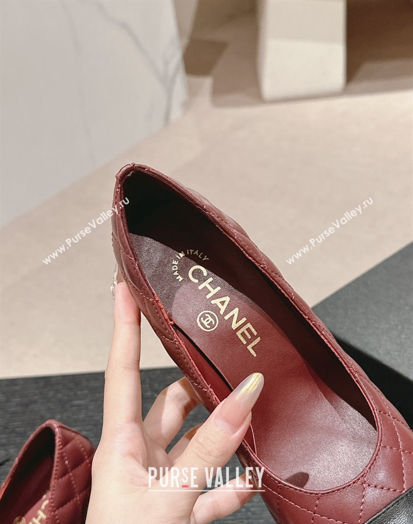 Chanel Quilted Lambskin Leather Pumps 6.5cm Burgundy 2024 G45235 (MD-240816105)