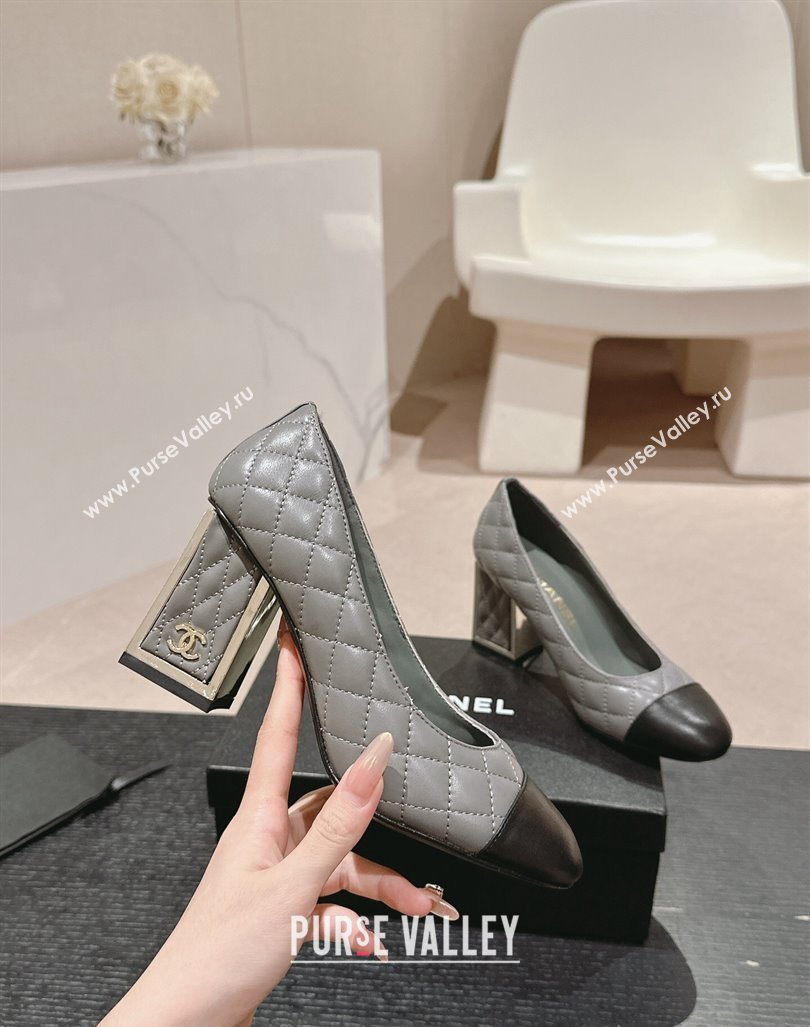 Chanel Quilted Lambskin Leather Pumps 6.5cm Grey 2024 G45235 (MD-240816106)