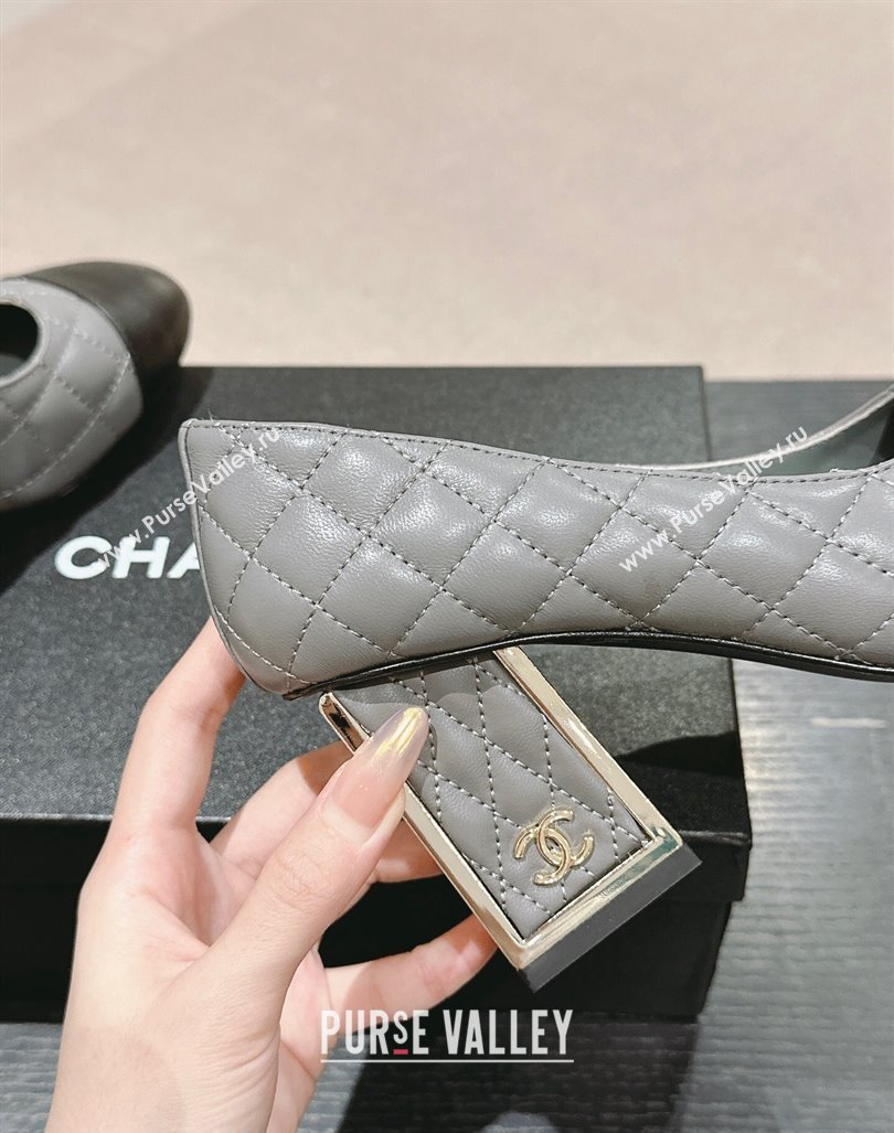 Chanel Quilted Lambskin Leather Pumps 6.5cm Grey 2024 G45235 (MD-240816106)