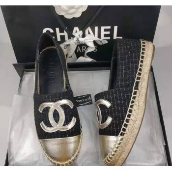 Chanel Tweed Lambskin Espadrilles Flat Black/Gold 2024 081508 (MD-240815128)