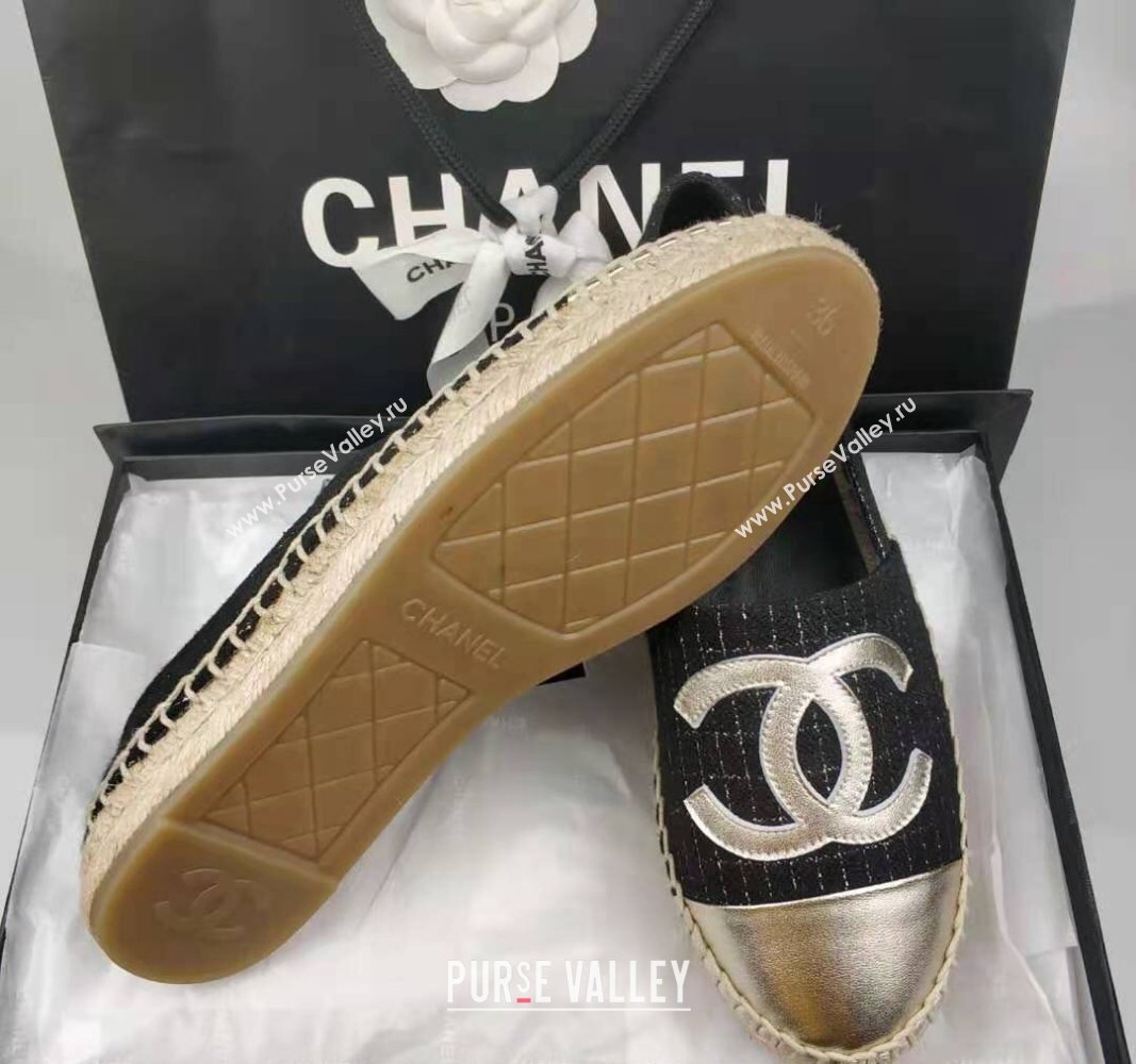 Chanel Tweed Lambskin Espadrilles Flat Black/Gold 2024 081508 (MD-240815128)