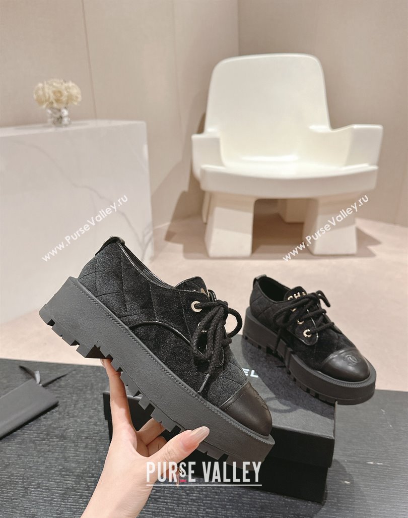 Chanel Velvet Lace ups Black 2024 081608 (MD-240816110)