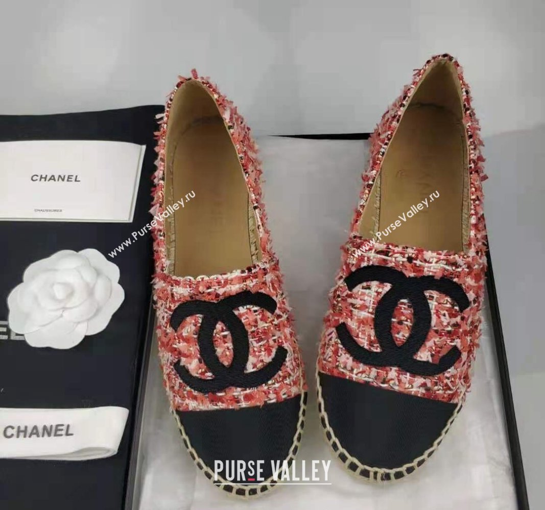 Chanel Tweed Grosgrain Espadrilles Flat Pink 2024 081502 (MD-240815118)