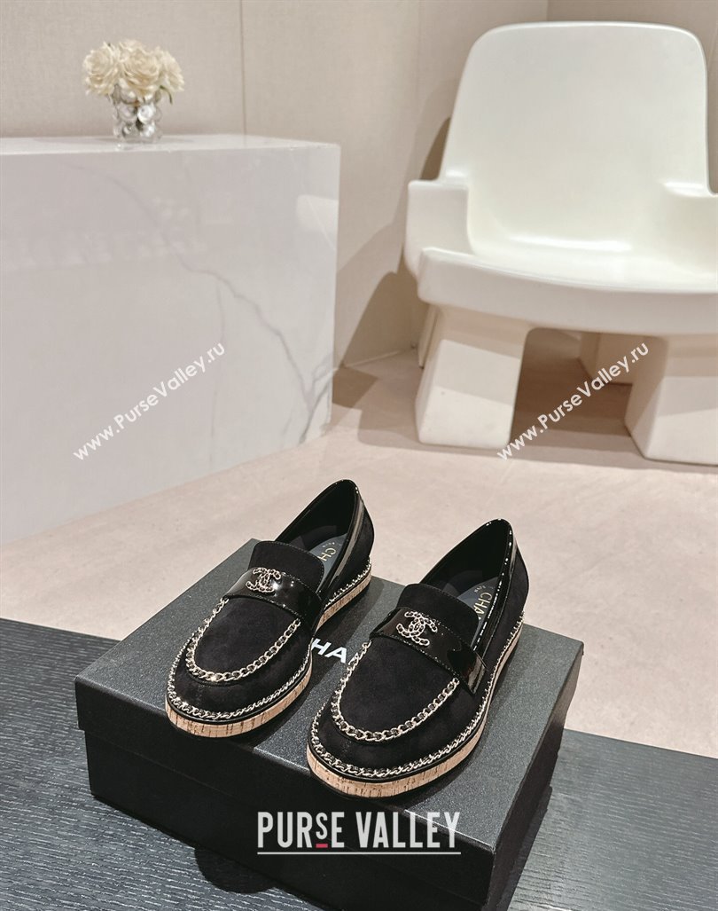 Chanel Suede Loafers with Chain Black 2024 081614 (MD-240816114)