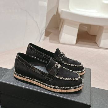 Chanel Suede Loafers with Chain Black 2024 081614 (MD-240816114)