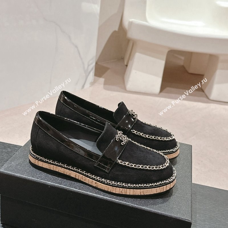 Chanel Suede Loafers with Chain Black 2024 081614 (MD-240816114)