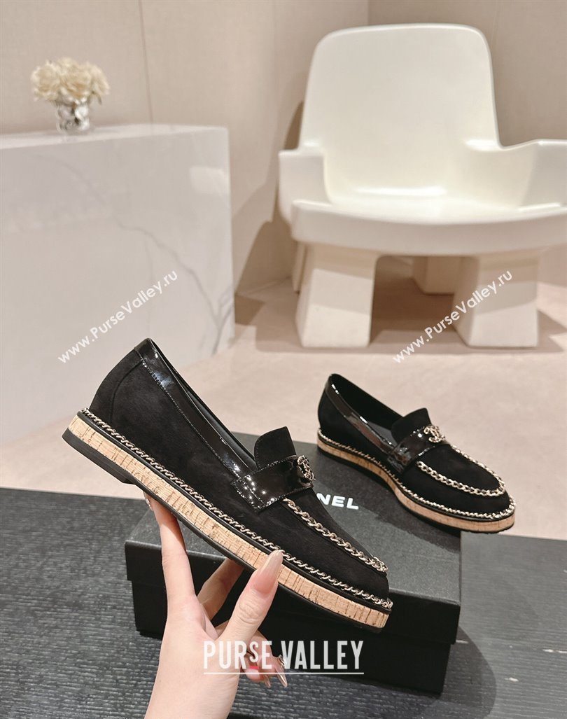 Chanel Suede Loafers with Chain Black 2024 081614 (MD-240816114)