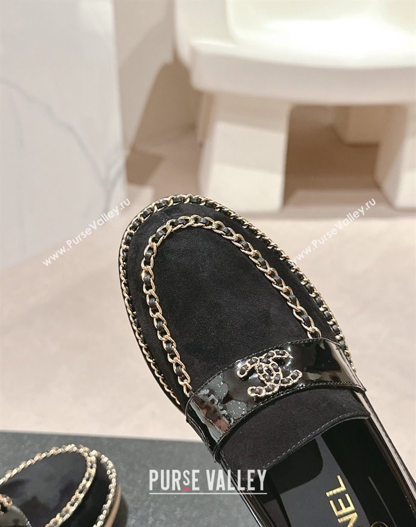 Chanel Suede Loafers with Chain Black 2024 081614 (MD-240816114)