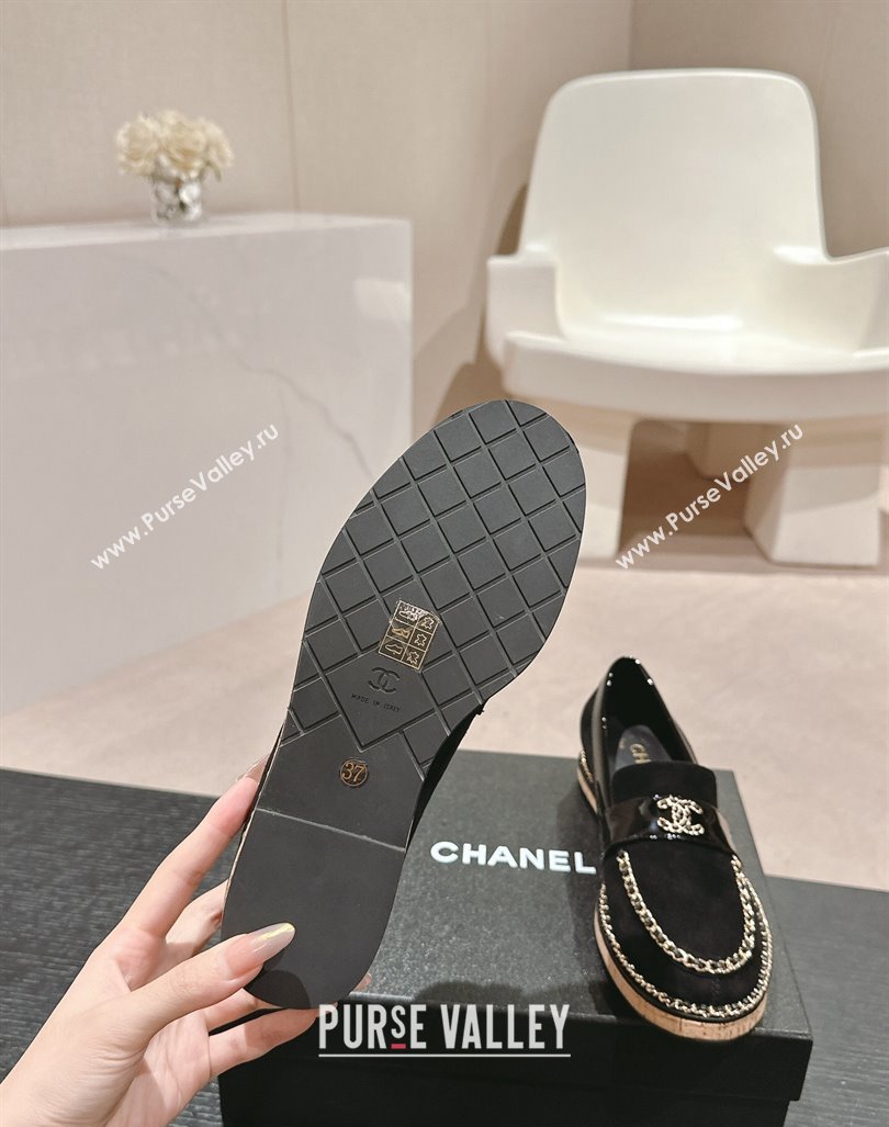 Chanel Suede Loafers with Chain Black 2024 081614 (MD-240816114)