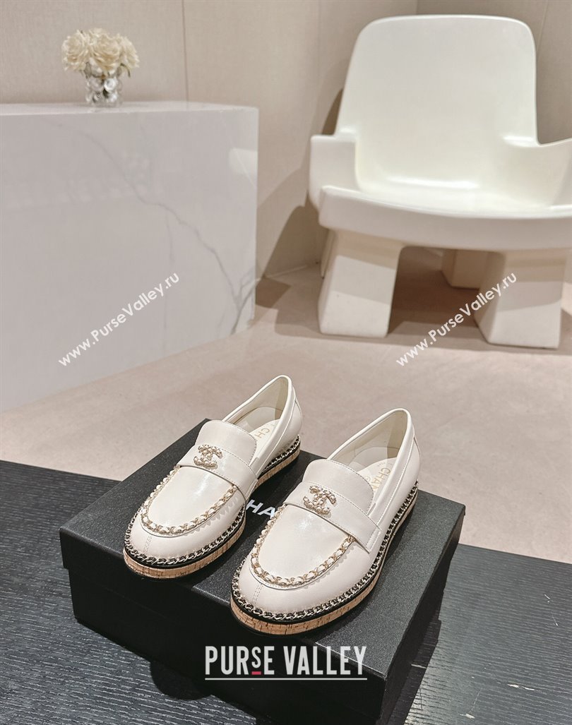 Chanel Calfskin Loafers with Chain White 2024 081614 (MD-240816115)