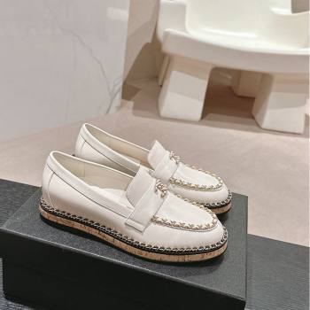 Chanel Calfskin Loafers with Chain White 2024 081614 (MD-240816115)