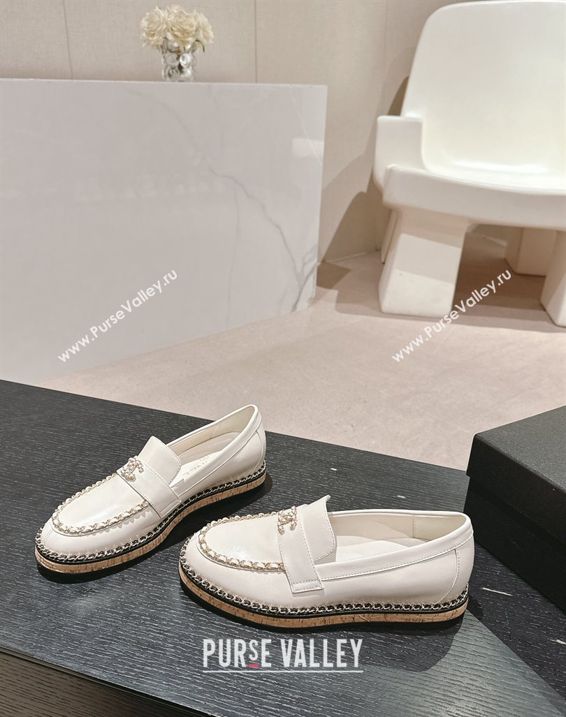 Chanel Calfskin Loafers with Chain White 2024 081614 (MD-240816115)