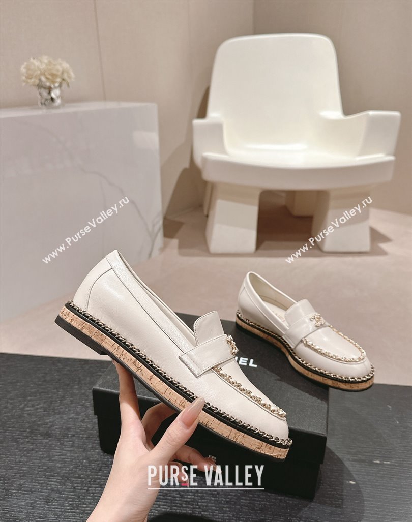 Chanel Calfskin Loafers with Chain White 2024 081614 (MD-240816115)