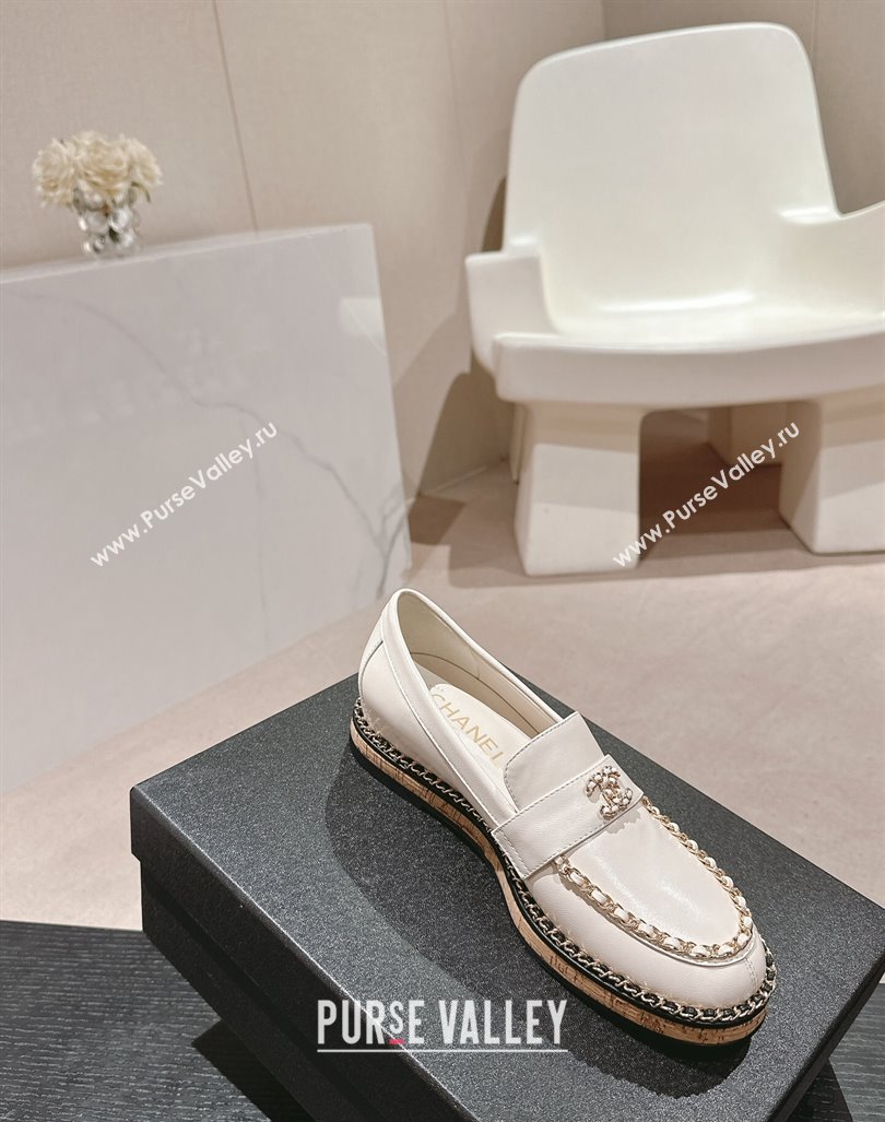 Chanel Calfskin Loafers with Chain White 2024 081614 (MD-240816115)