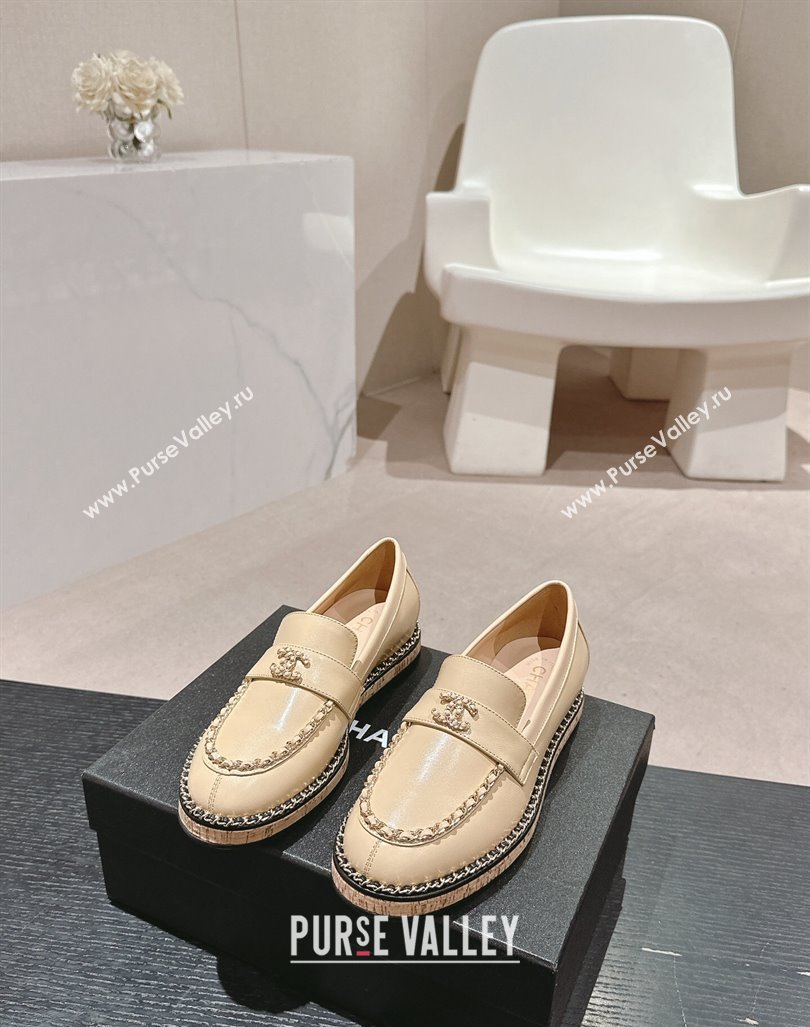 Chanel Calfskin Loafers with Chain Beige 2024 081614 (MD-240816116)