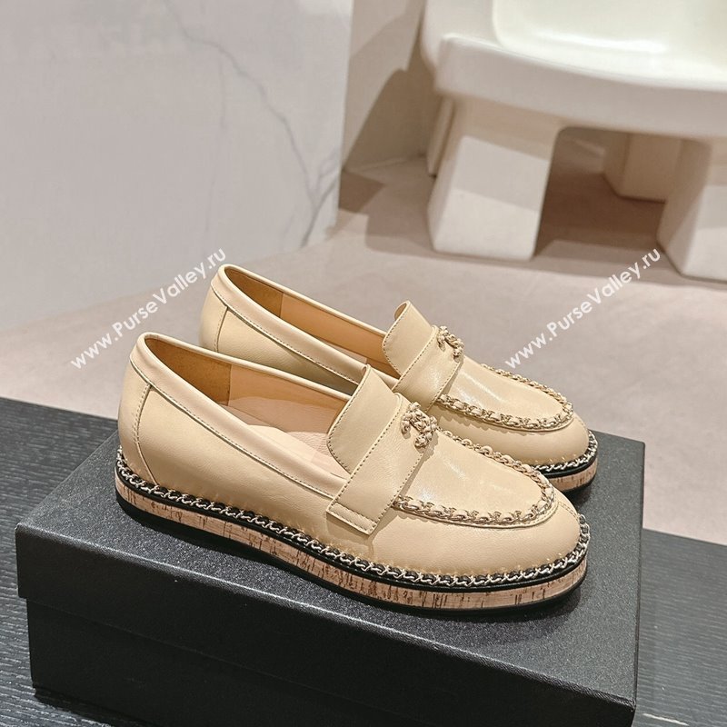 Chanel Calfskin Loafers with Chain Beige 2024 081614 (MD-240816116)