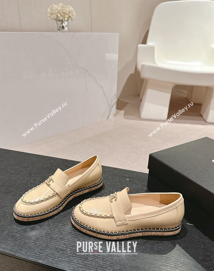 Chanel Calfskin Loafers with Chain Beige 2024 081614 (MD-240816116)