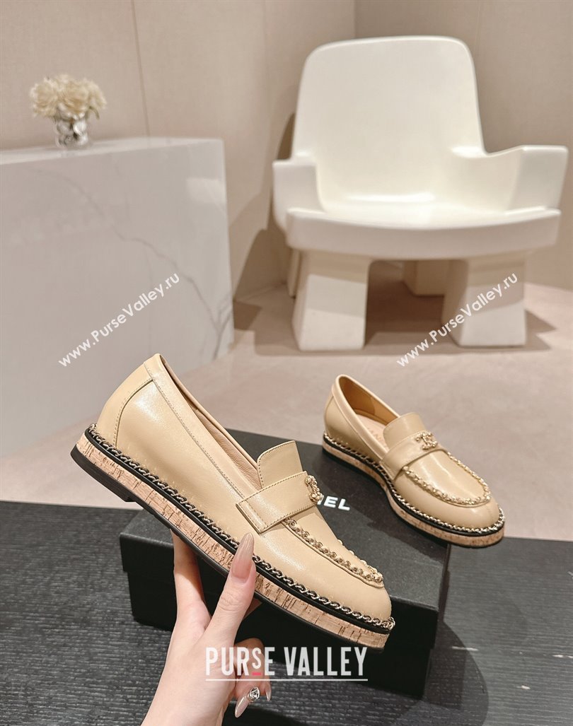 Chanel Calfskin Loafers with Chain Beige 2024 081614 (MD-240816116)