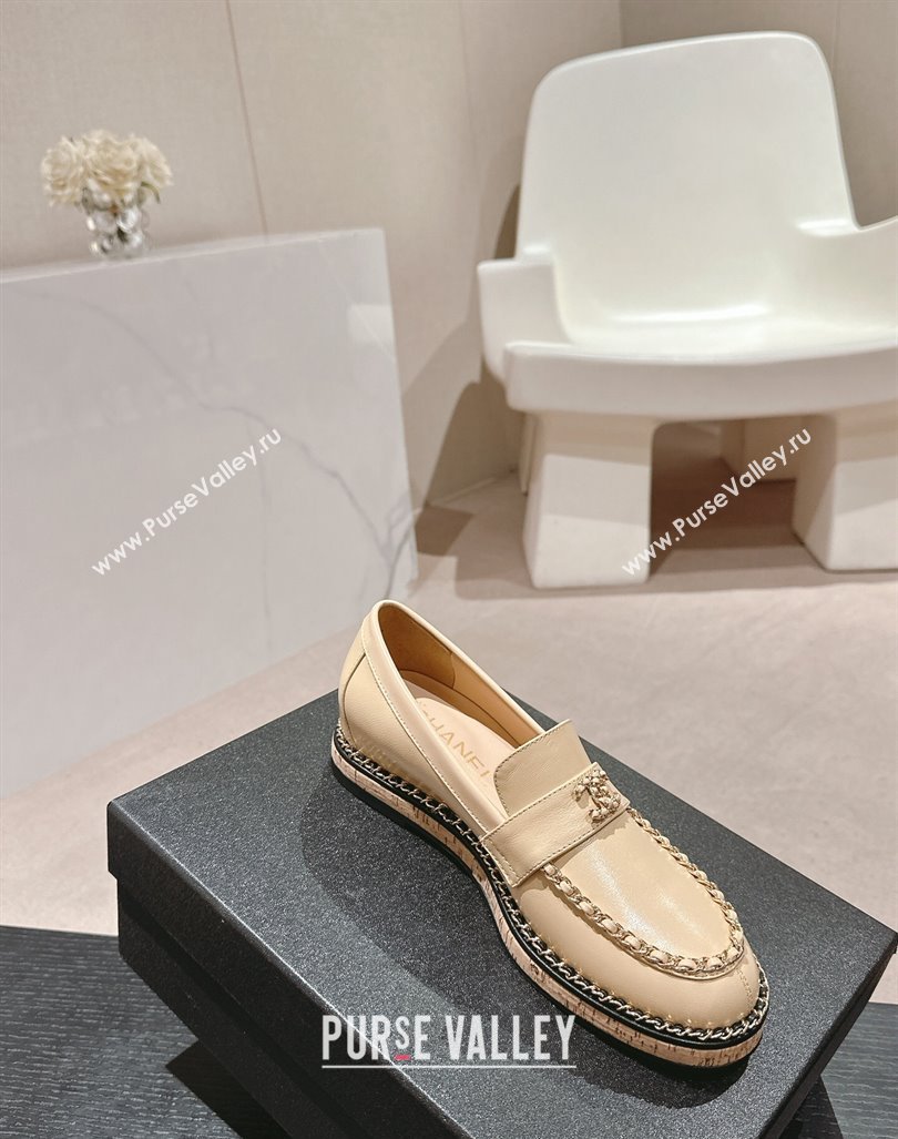 Chanel Calfskin Loafers with Chain Beige 2024 081614 (MD-240816116)