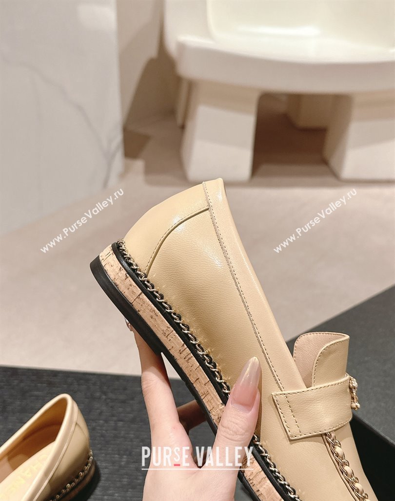 Chanel Calfskin Loafers with Chain Beige 2024 081614 (MD-240816116)