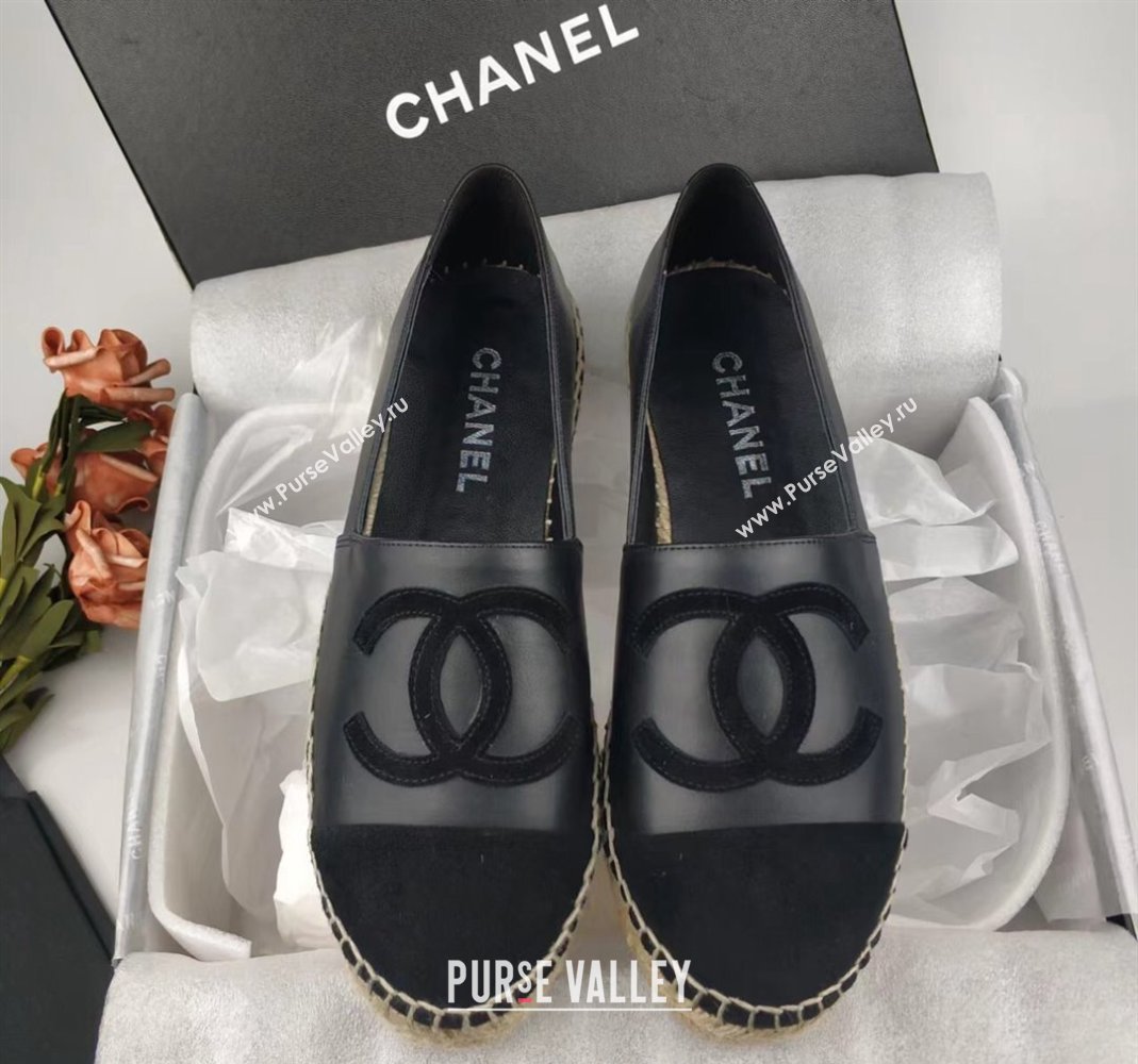 Chanel Lambskin Fabric Espadrilles Flat Black 2024 081510 (MD-240815130)