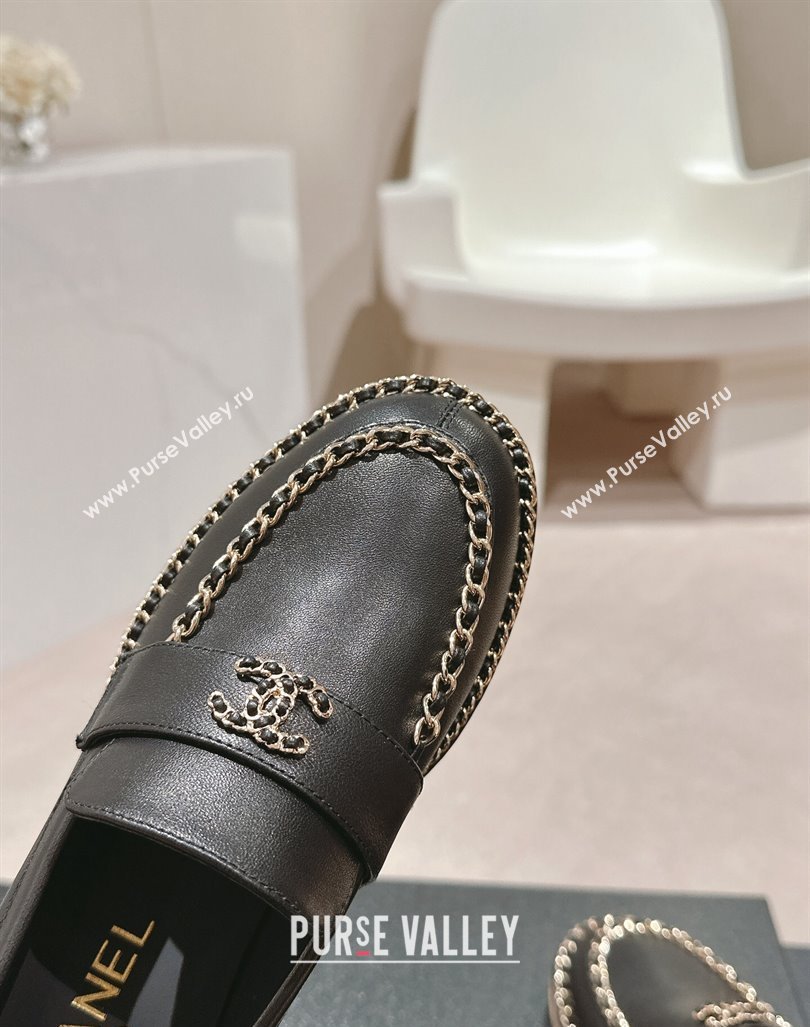 Chanel Calfskin Loafers with Chain Black 2024 081614 (MD-240816117)