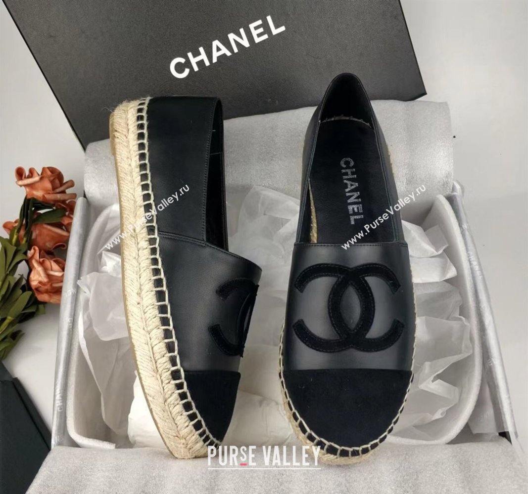 Chanel Lambskin Fabric Espadrilles Flat Black 2024 081510 (MD-240815130)