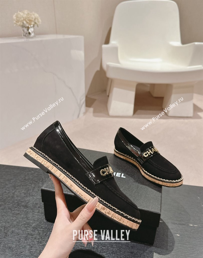 Chanel Suede Loafers with Chain Black 2024 081618 (MD-240816118)