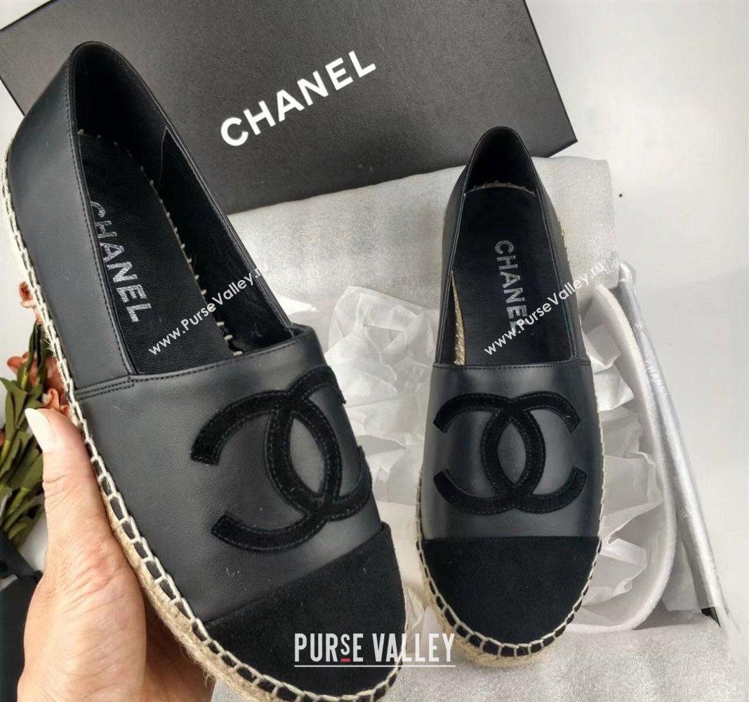 Chanel Lambskin Fabric Espadrilles Flat Black 2024 081510 (MD-240815130)