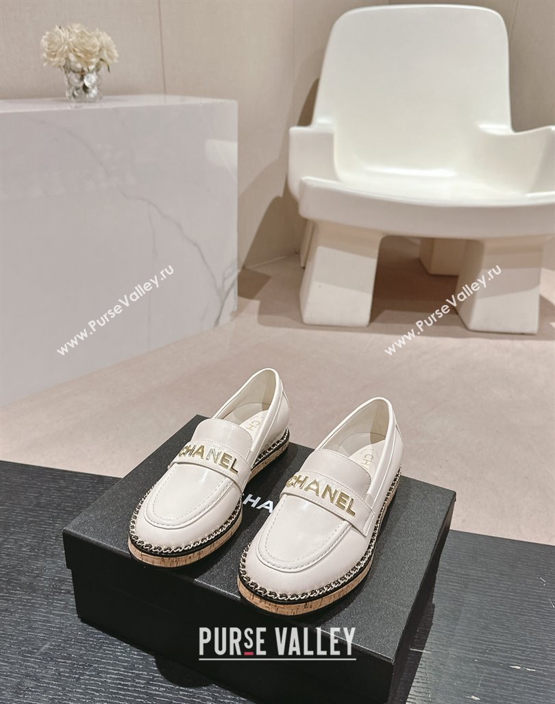 Chanel Calfskin Loafers with Chain White 2024 081618 (MD-240816119)