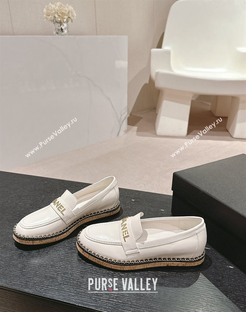 Chanel Calfskin Loafers with Chain White 2024 081618 (MD-240816119)