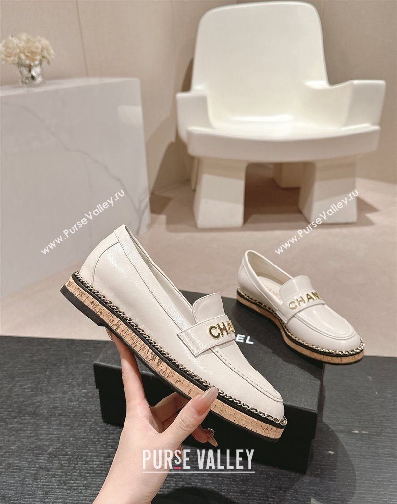 Chanel Calfskin Loafers with Chain White 2024 081618 (MD-240816119)