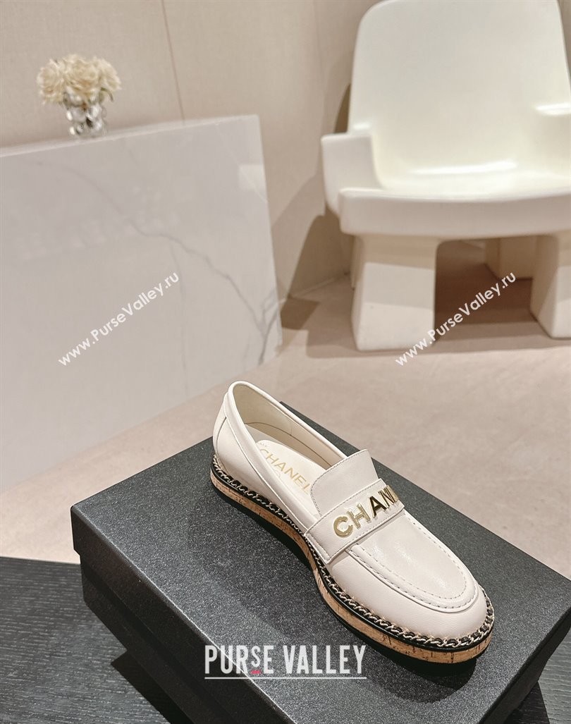 Chanel Calfskin Loafers with Chain White 2024 081618 (MD-240816119)