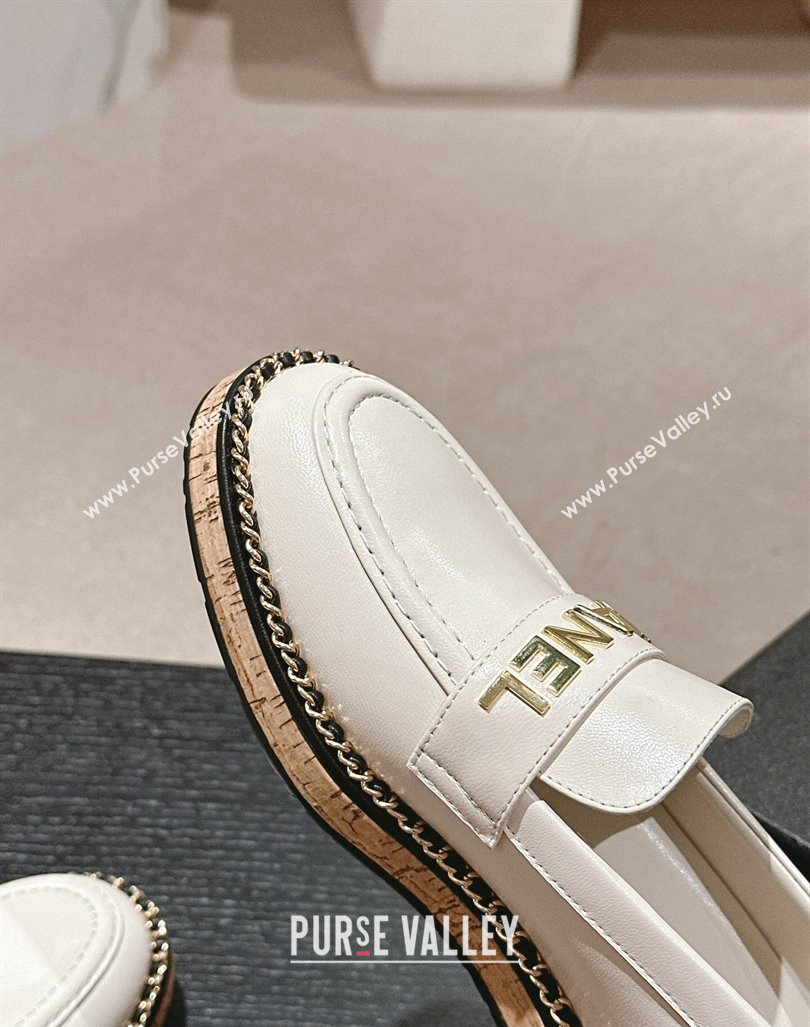 Chanel Calfskin Loafers with Chain White 2024 081618 (MD-240816119)