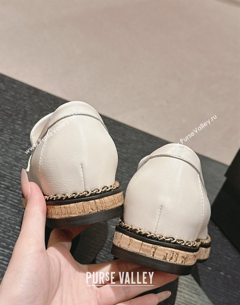 Chanel Calfskin Loafers with Chain White 2024 081618 (MD-240816119)