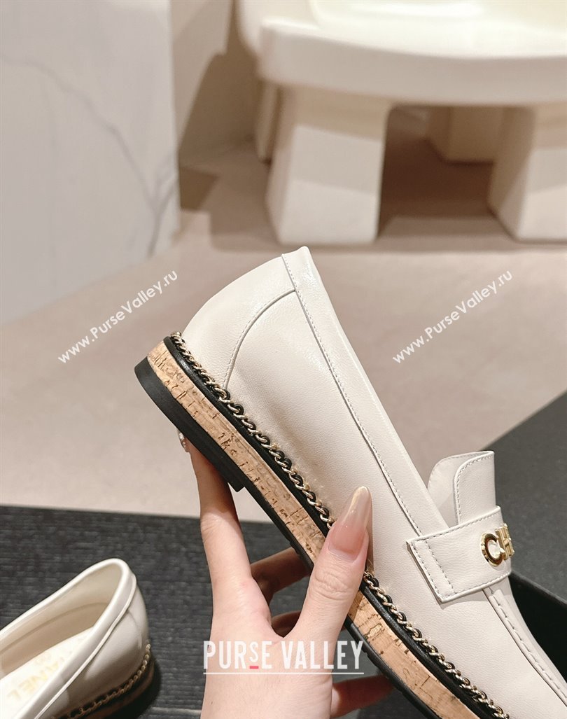 Chanel Calfskin Loafers with Chain White 2024 081618 (MD-240816119)