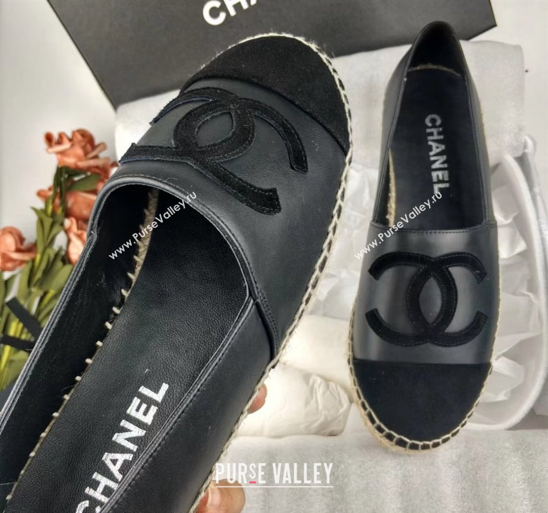 Chanel Lambskin Fabric Espadrilles Flat Black 2024 081510 (MD-240815130)