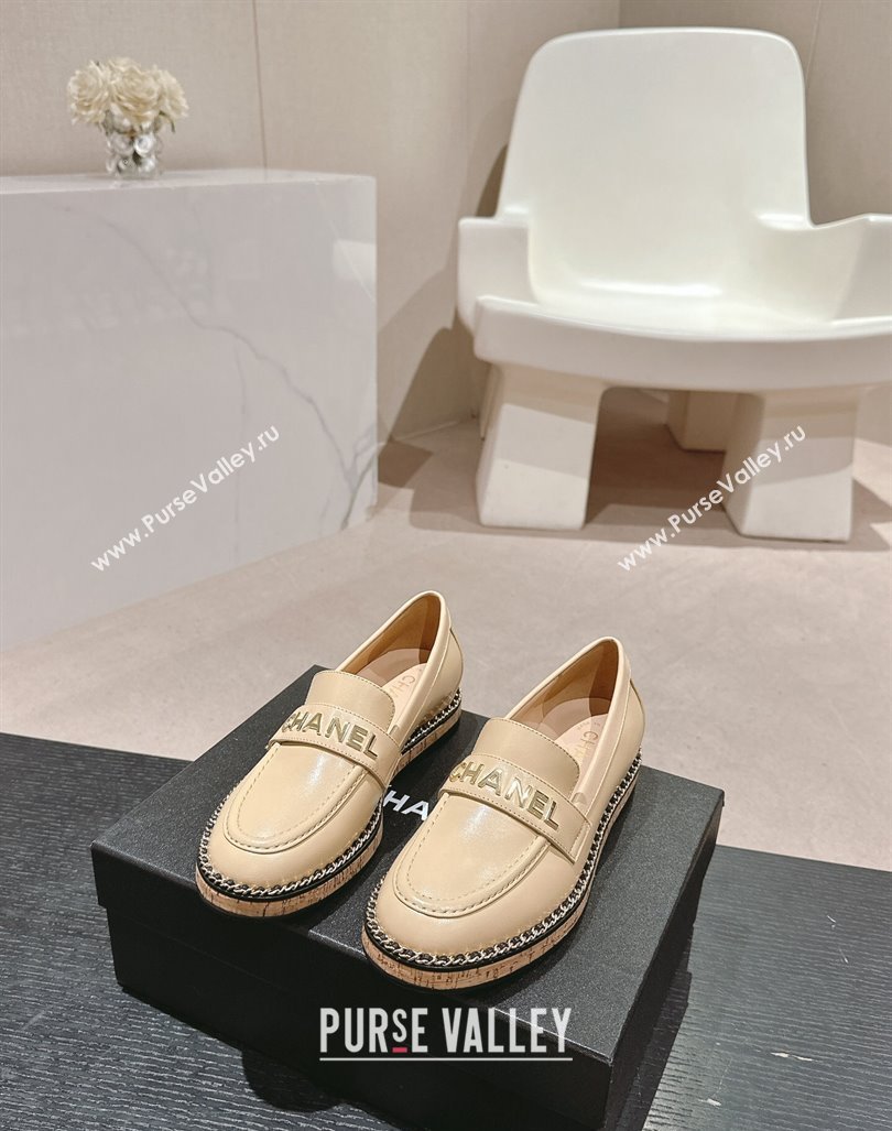 Chanel Calfskin Loafers with Chain Beige 2024 081618 (MD-240816120)