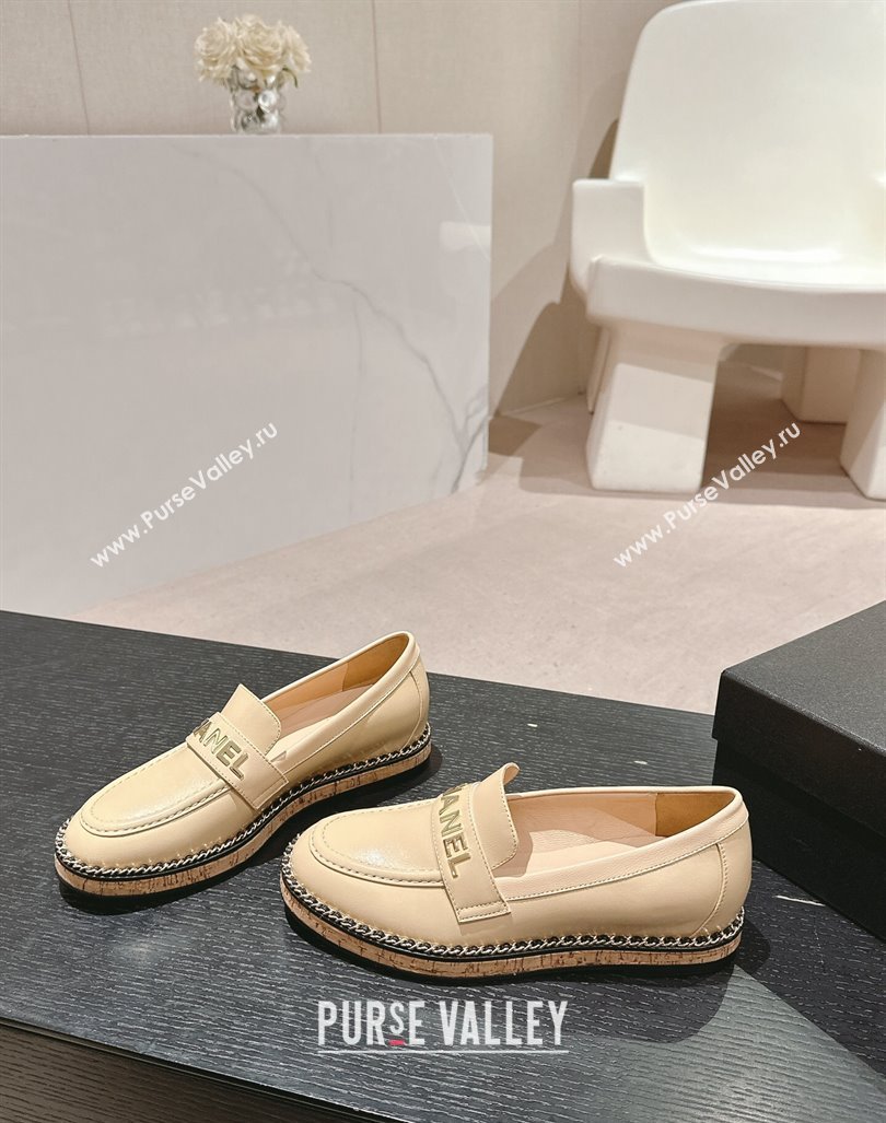 Chanel Calfskin Loafers with Chain Beige 2024 081618 (MD-240816120)