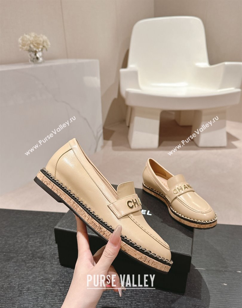 Chanel Calfskin Loafers with Chain Beige 2024 081618 (MD-240816120)