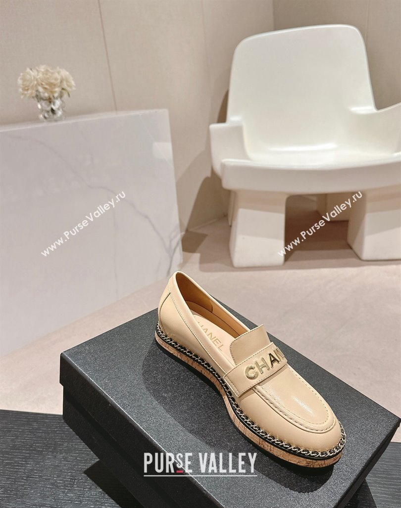 Chanel Calfskin Loafers with Chain Beige 2024 081618 (MD-240816120)